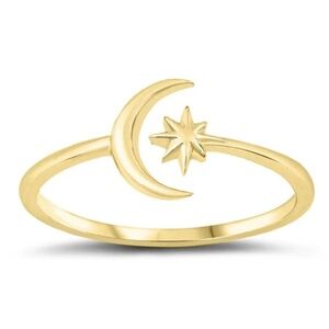 Sterling Silver Crescent Moon & Star Ring – Gold Plated (Size 9.5, Sample)